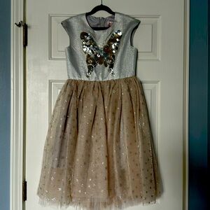 Girls silver/gold party dress, size 10, excellent like new condition